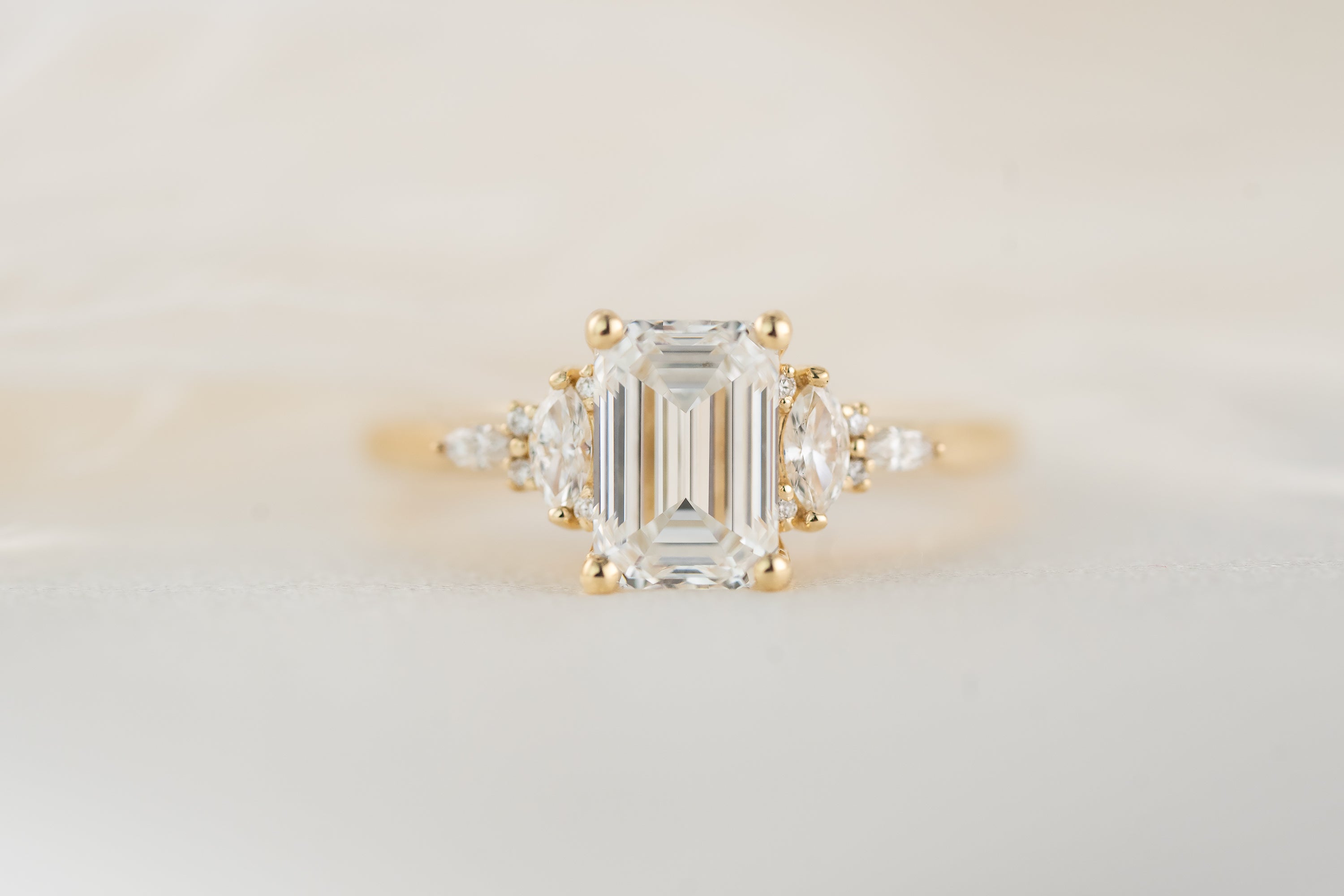 Marquise Shaped Three Stone Lab Grown Diamond Engagement Ring